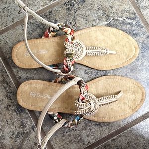 Luo Luo multicolor braided rhinestone Sandal, small wedge, size 9